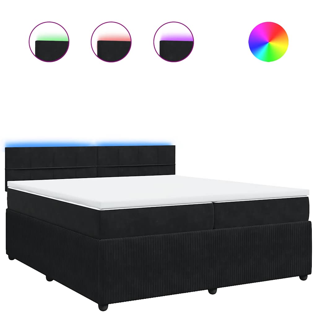 Giroletto a Molle con Materasso Nero 200x200 cm in Velluto - homemem39