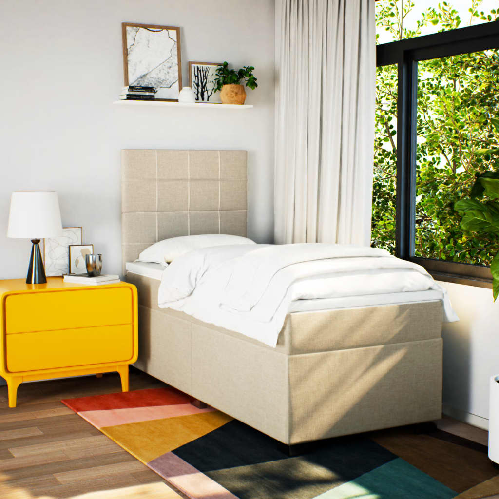 Giroletto a Molle con Materasso Crema 90x190 cm in Tessuto | homemem39