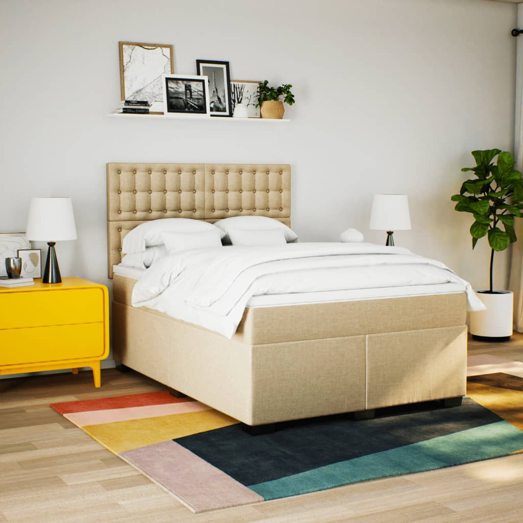 Giroletto a Molle con Materasso Crema 140x200 cm in Tessuto | homemem39