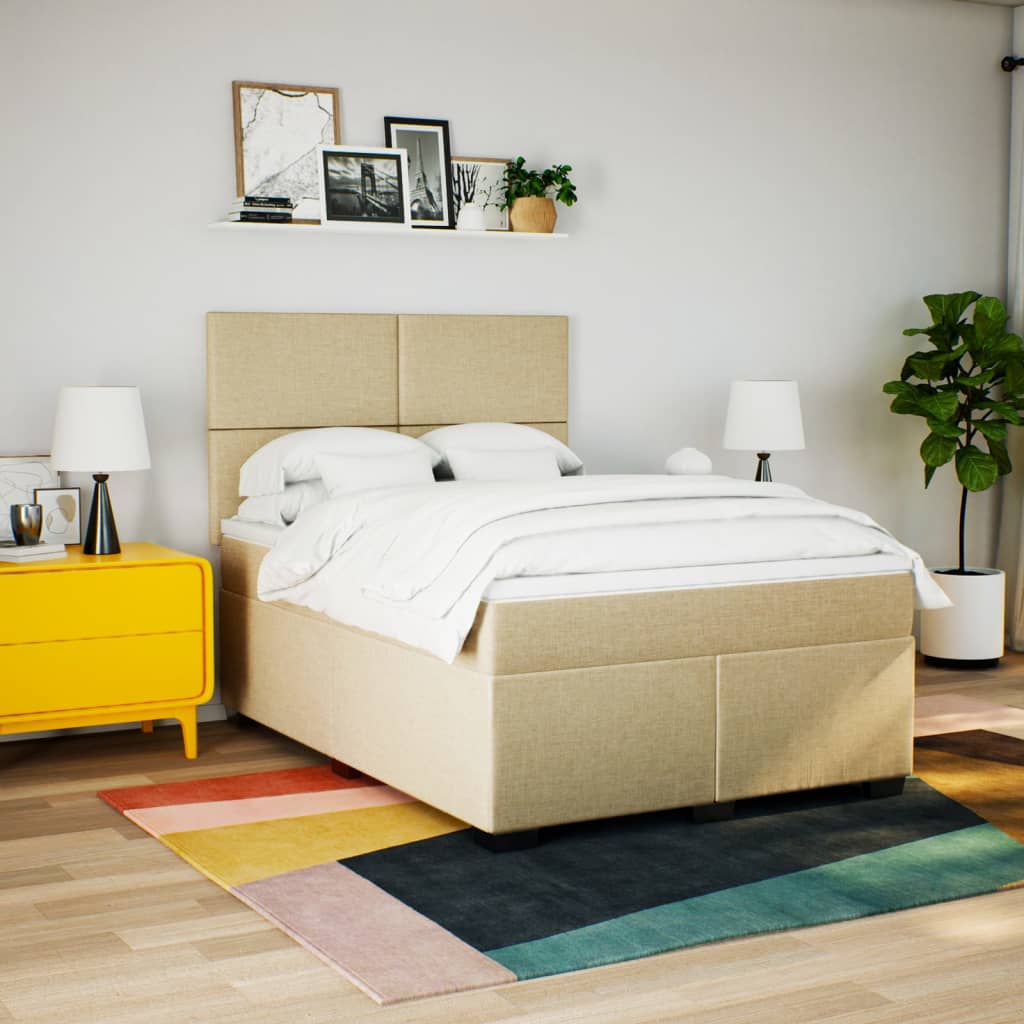 Giroletto a Molle con Materasso Crema 160x200 cm in Tessuto | homemem39