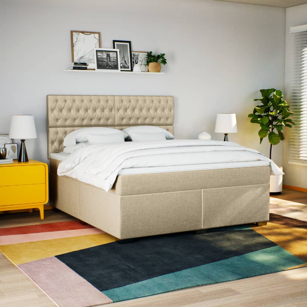 Giroletto a Molle con Materasso Crema 180x200 cm in Tessuto | homemem39