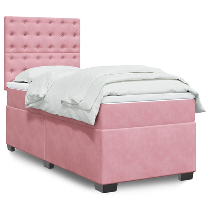 Giroletto a Molle con Materasso Rosa 90x190 cm in Velluto - homemem39