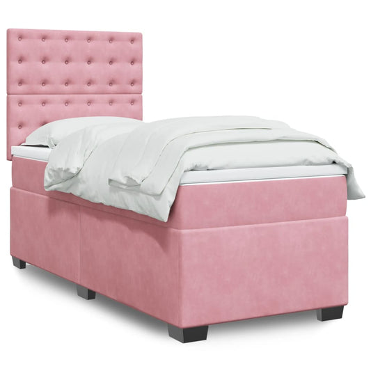 Giroletto a Molle con Materasso Rosa 90x190 cm in Velluto - homemem39