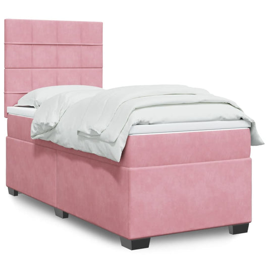 Giroletto a Molle con Materasso Rosa 90x200 cm in Velluto - homemem39