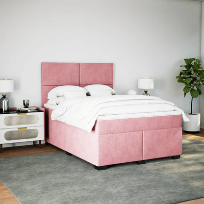 Giroletto a Molle con Materasso Rosa 140x190 cm in Velluto - homemem39