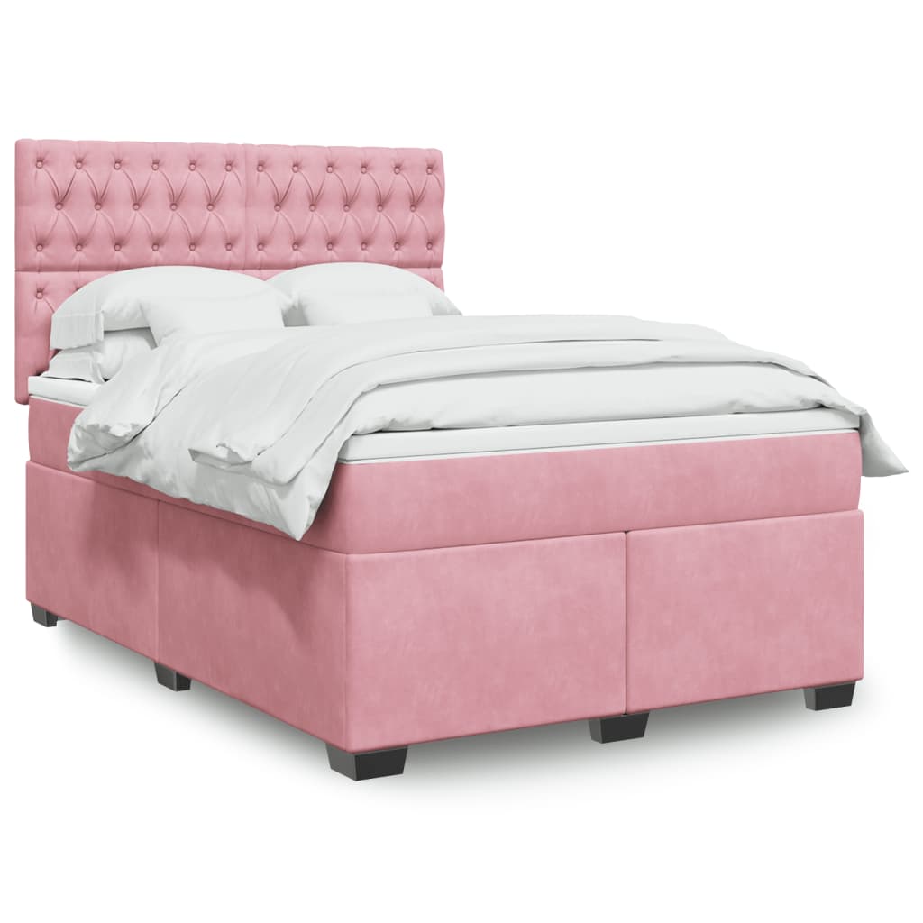 Giroletto a Molle con Materasso Rosa 140x190 cm in Velluto | homemem39