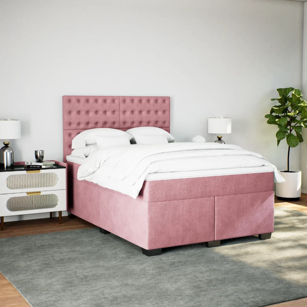 Giroletto a Molle con Materasso Rosa 140x190 cm in Velluto - homemem39