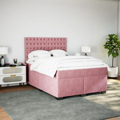 Giroletto a Molle con Materasso Rosa 140x190 cm in Velluto - homemem39
