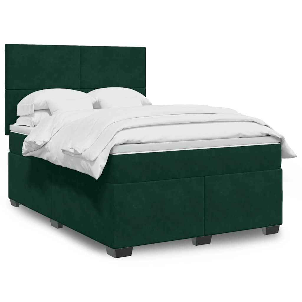 Giroletto a Molle con Materasso Verde Scuro 140x200 cm Velluto | homemem39