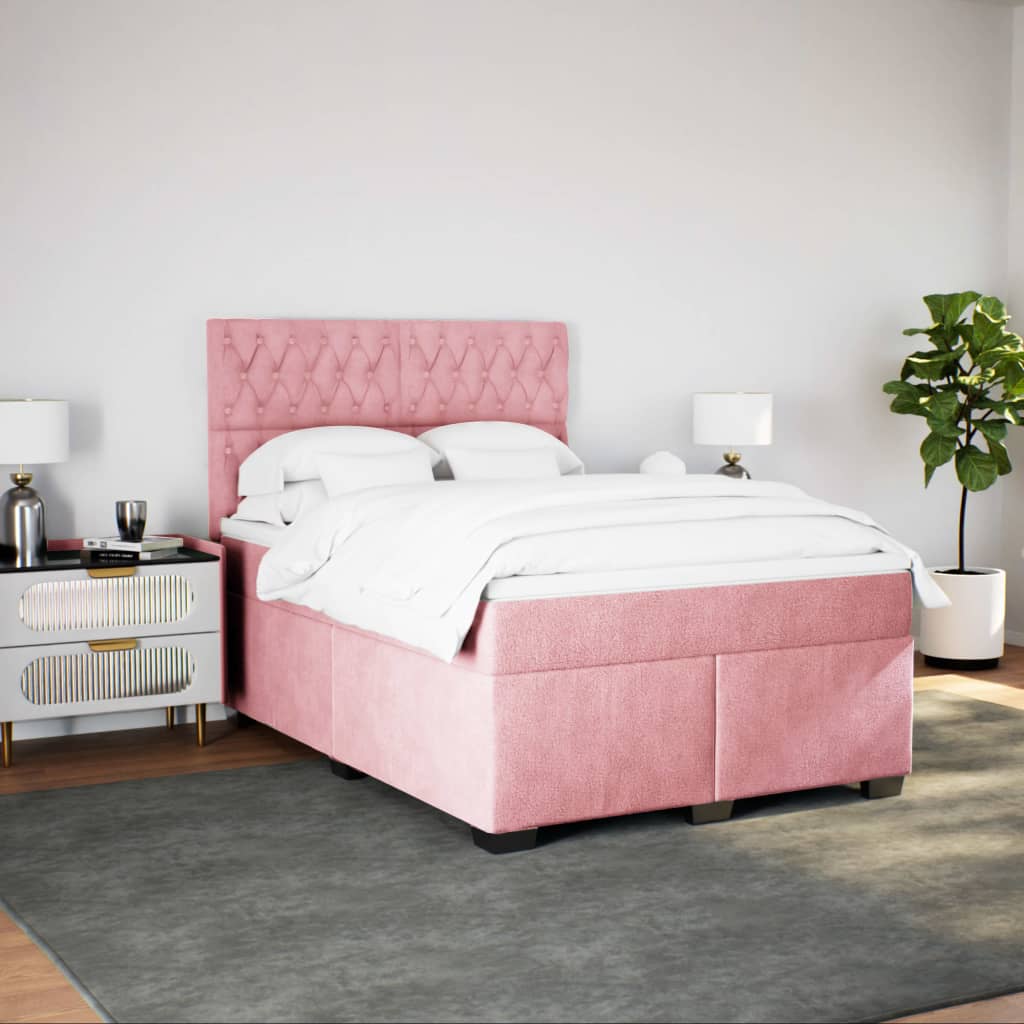 Giroletto a Molle con Materasso Rosa 140x200 cm in Velluto | homemem39