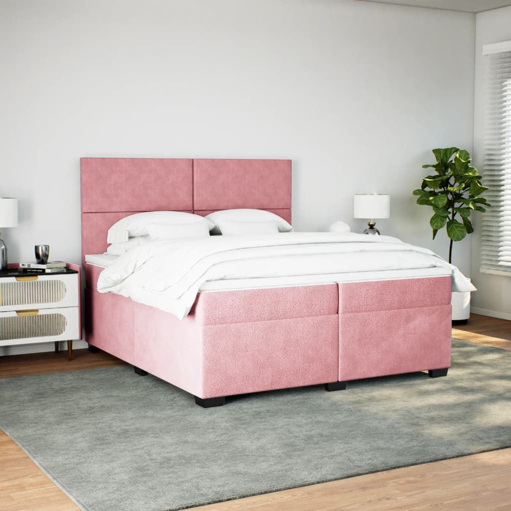 Giroletto a Molle con Materasso Rosa 200x200 cm in Velluto - homemem39
