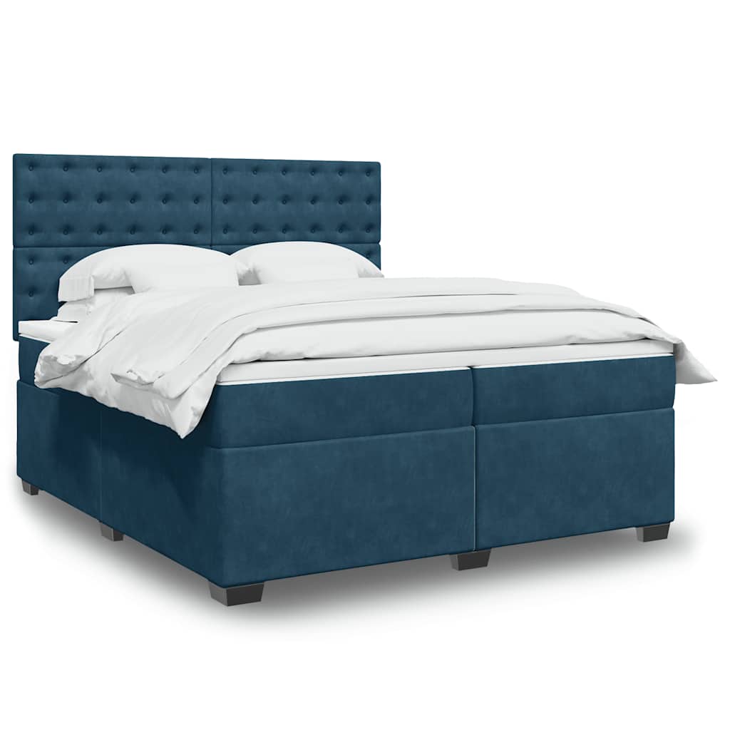 Giroletto a Molle con Materasso Blu 200x200 cm in Velluto | homemem39