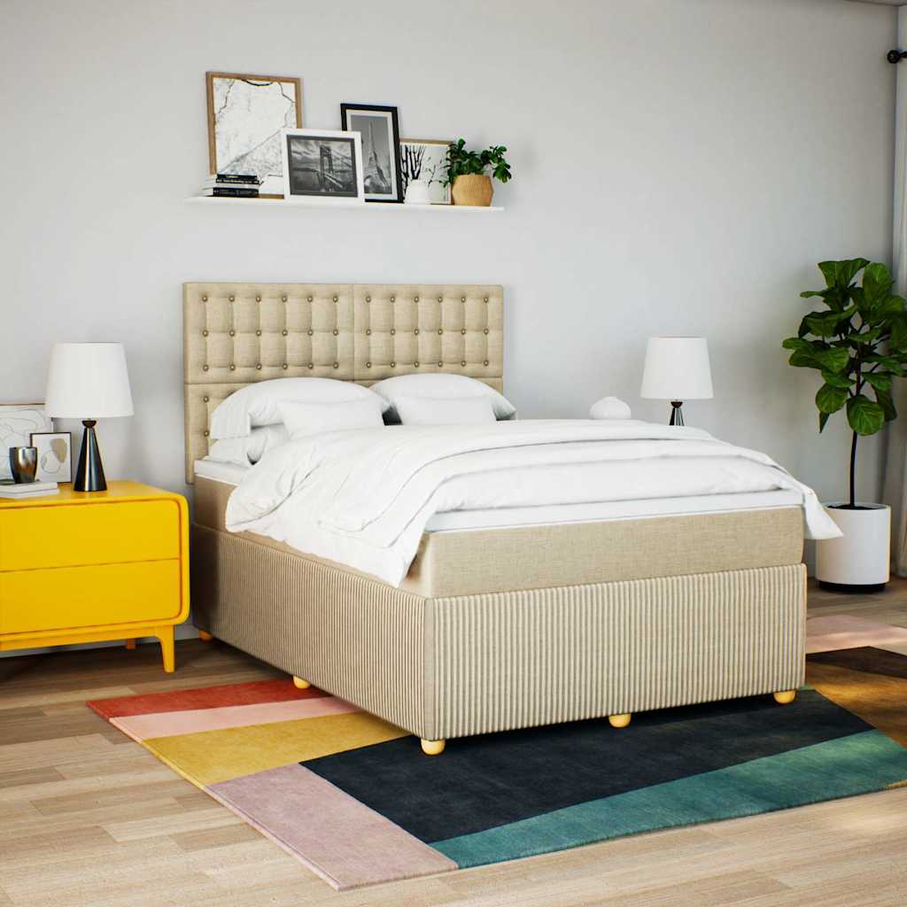 Giroletto a Molle con Materasso Crema 140x200 cm in Tessuto | homemem39