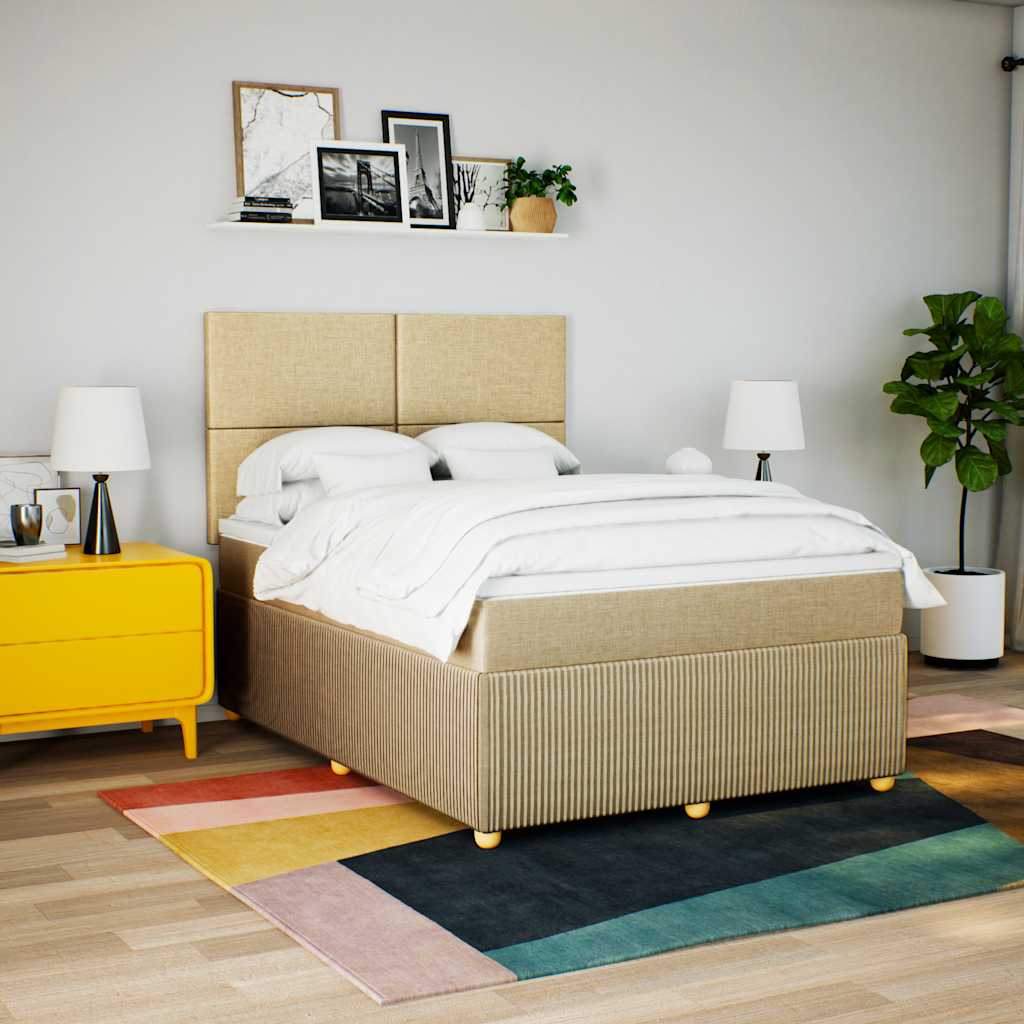 Giroletto a Molle con Materasso Crema 160x200 cm in Tessuto | homemem39