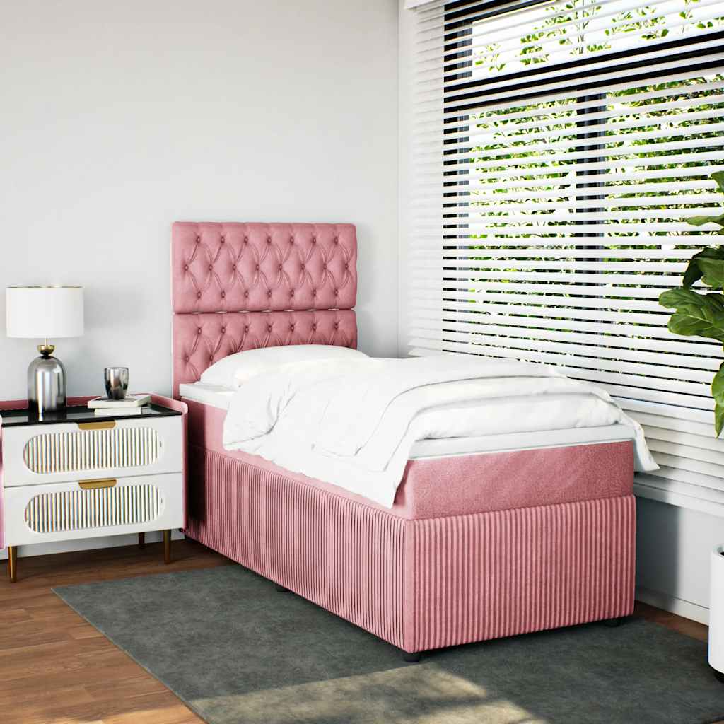 Giroletto a Molle con Materasso Rosa 90x190 cm in Velluto | homemem39
