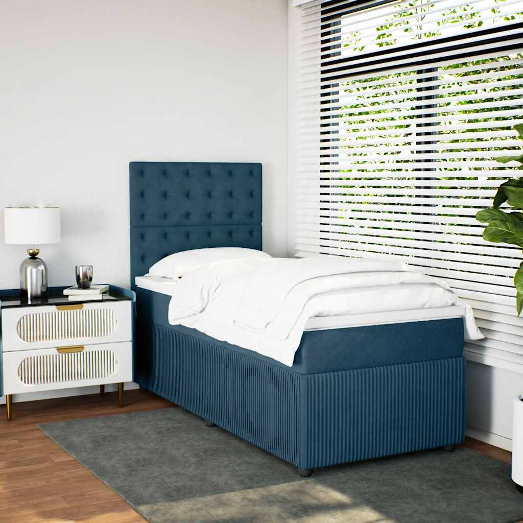 Giroletto a Molle con Materasso Blu Scuro 90x200 cm in Velluto | homemem39