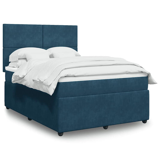 Giroletto a Molle con Materasso Blu Scuro 140x190 cm in Velluto