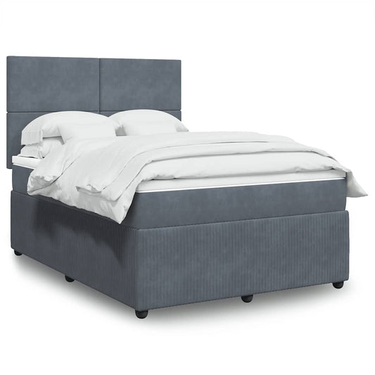 Giroletto a Molle con Materasso Grigio Scuro 140x200 cm Velluto