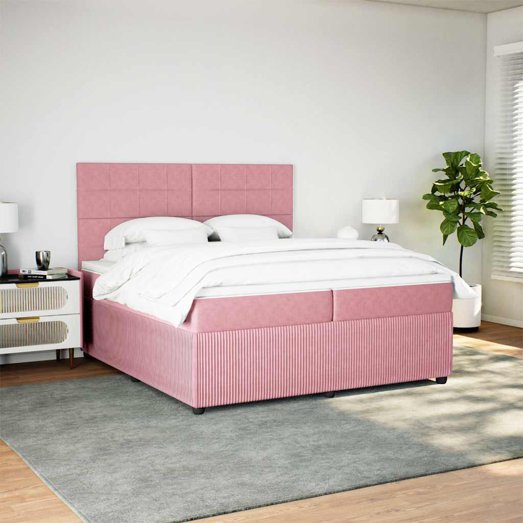 Giroletto a Molle con Materasso Rosa 200x200 cm in Velluto - homemem39
