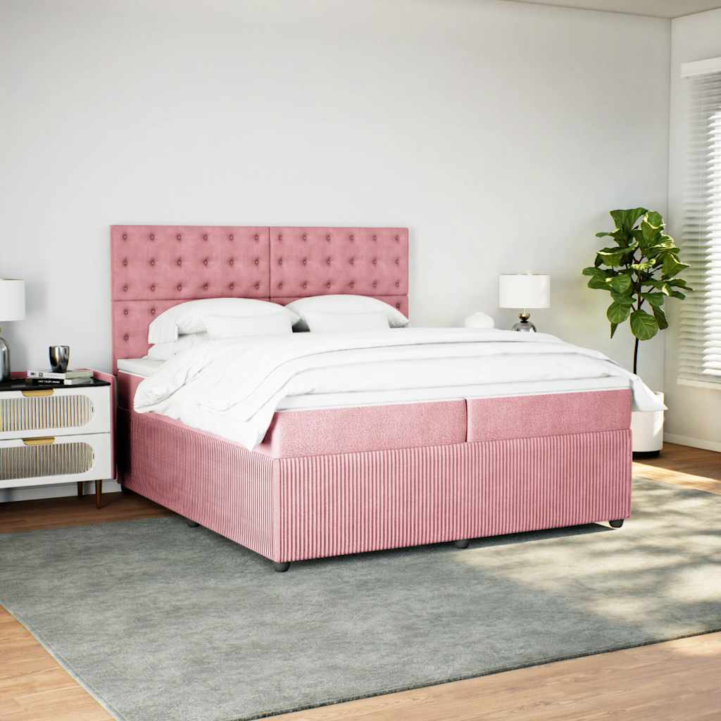 Giroletto a Molle con Materasso Rosa 200x200 cm in Velluto - homemem39