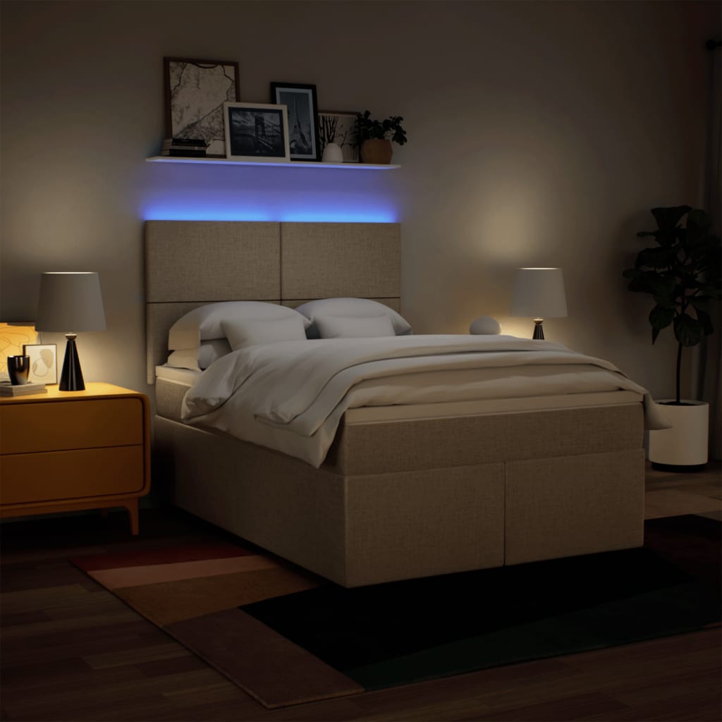 Giroletto a Molle con Materasso Crema 160x200 cm in Tessuto | homemem39