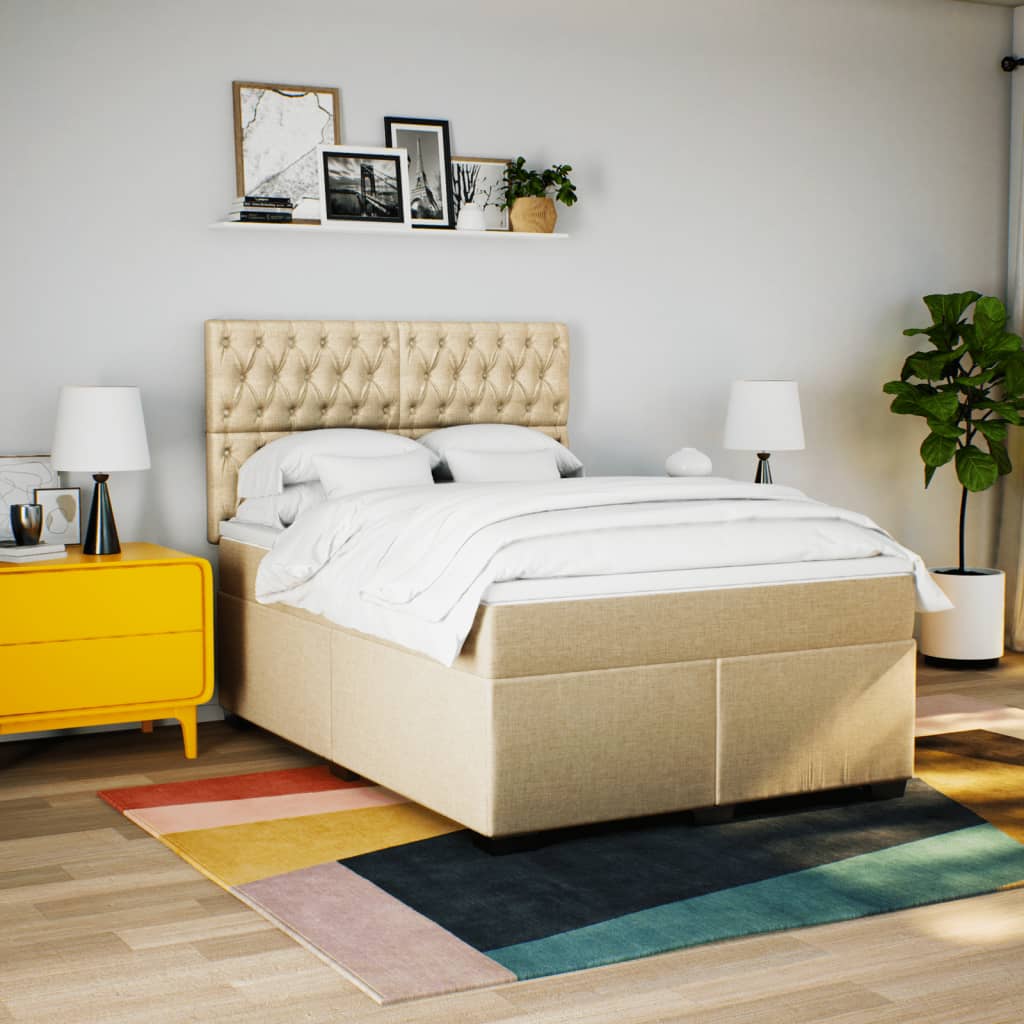 Giroletto a Molle con Materasso Crema 160x200 cm in Tessuto