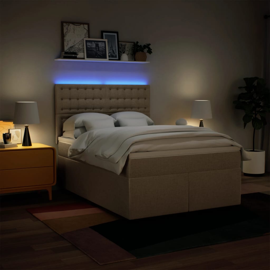 Giroletto a Molle con Materasso Crema 160x200 cm in Tessuto | homemem39