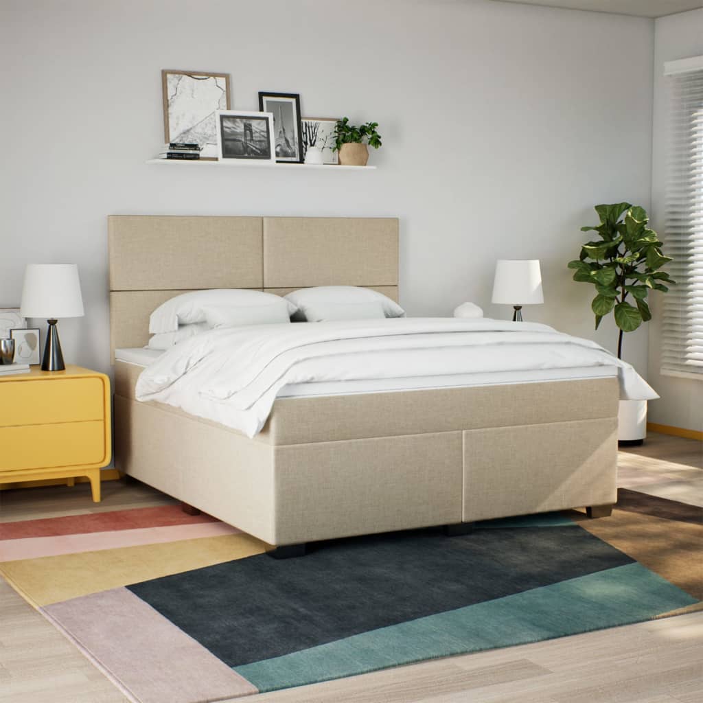 Giroletto a Molle con Materasso Crema 180x200 cm in Tessuto