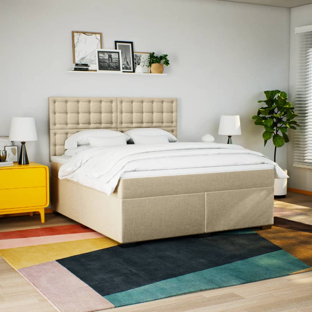 Giroletto a Molle con Materasso Crema 180x200 cm in Tessuto