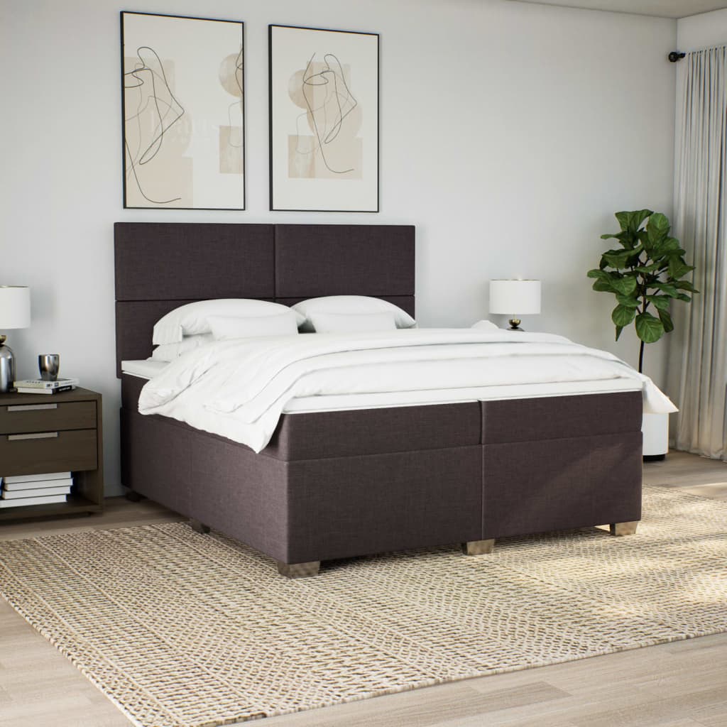 Giroletto a Molle con Materasso Marrone Scuro 200x200cm Tessuto