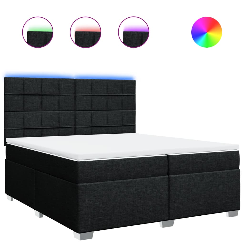 Giroletto a Molle con Materasso Nero 200x200 cm in Tessuto
