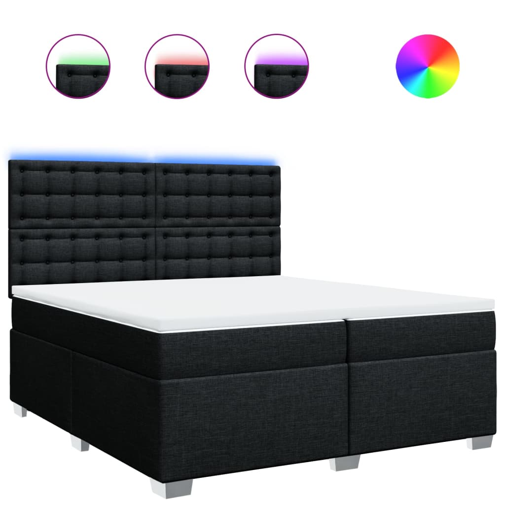 Giroletto a Molle con Materasso Nero 200x200 cm in Tessuto