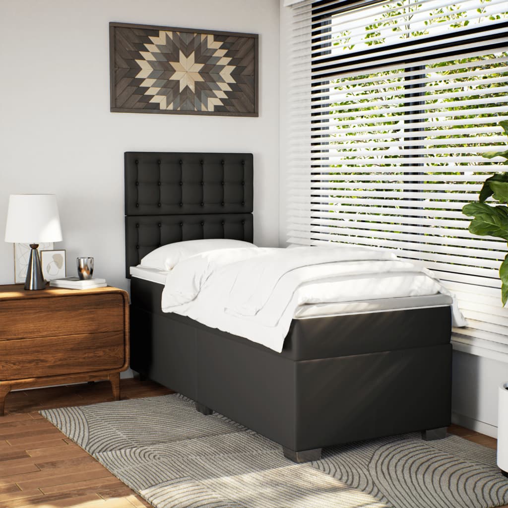 Letto a Molle con Materasso Nero Singolo in Similpelle