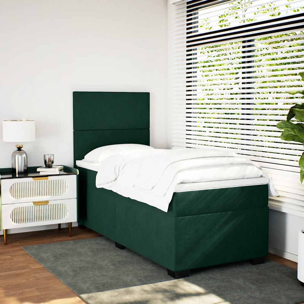 Giroletto a Molle con Materasso Verde Scuro 90x190 cm Velluto