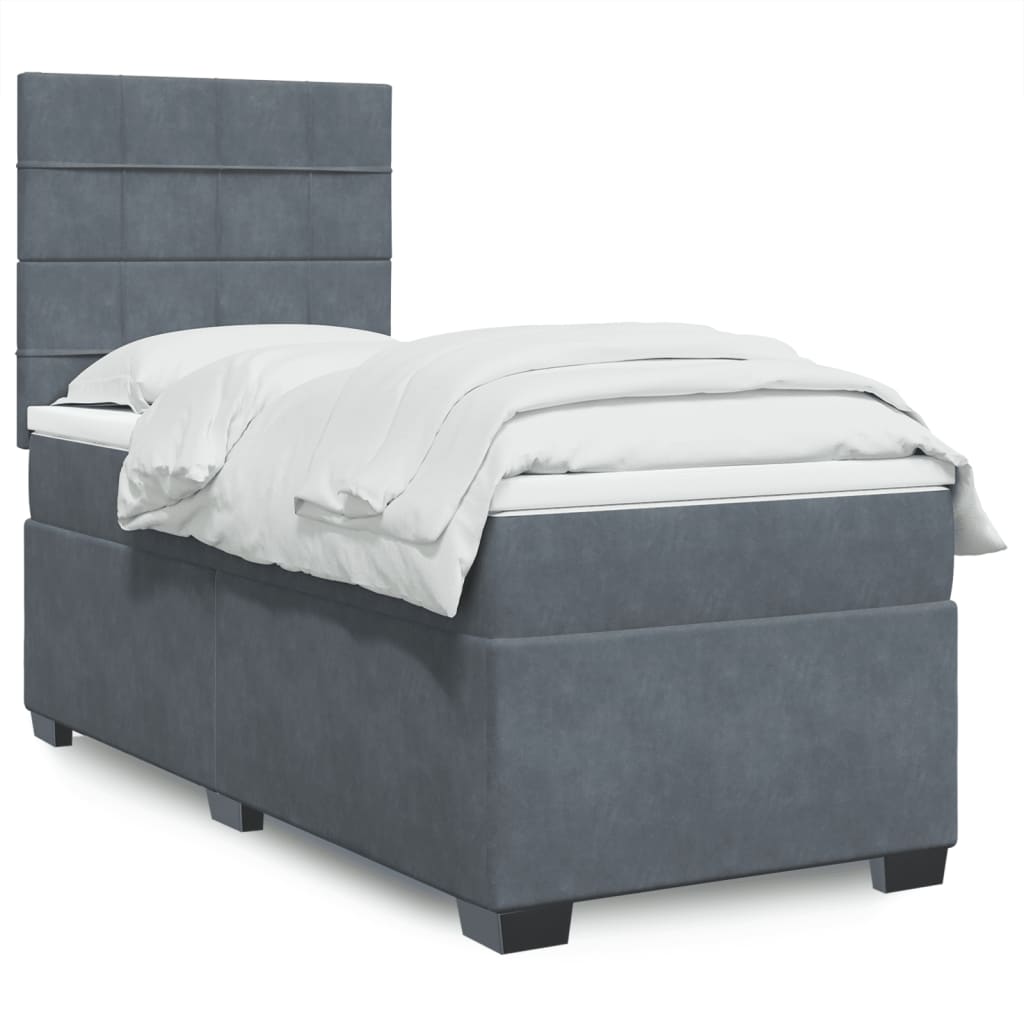 Giroletto a Molle con Materasso Grigio Scuro 90x190 cm Velluto