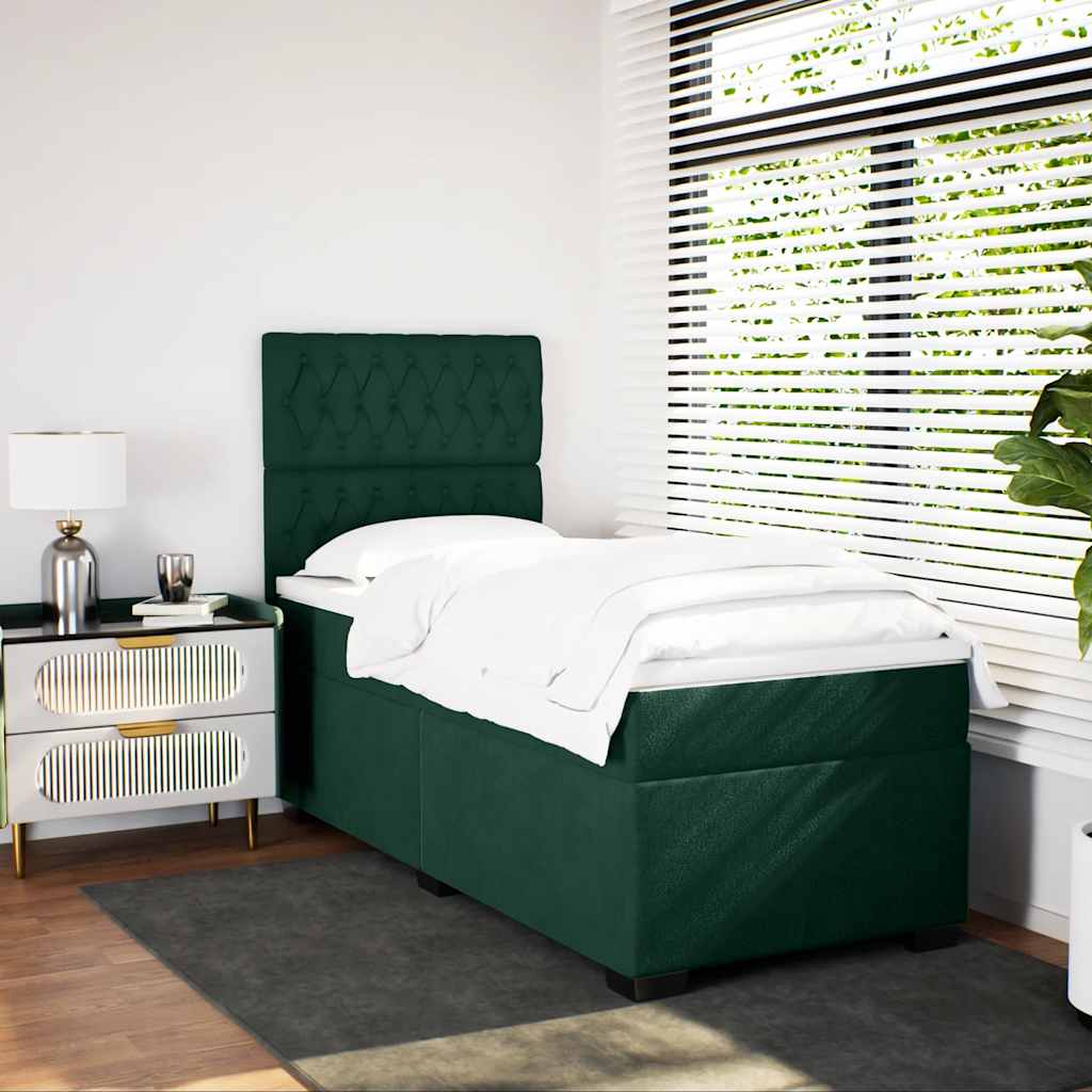 Giroletto a Molle con Materasso Verde Scuro 90x190 cm Velluto