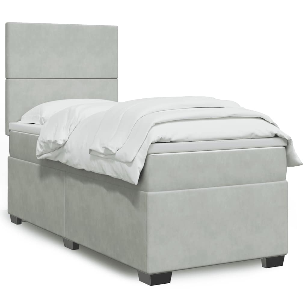 Giroletto a Molle con Materasso Grigio Chiaro 90x200 cm Velluto