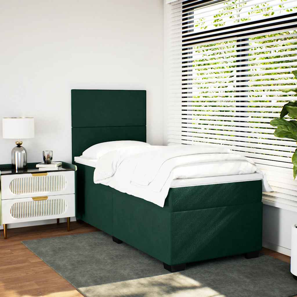 Giroletto a Molle con Materasso Verde Scuro 90x200 cm Velluto