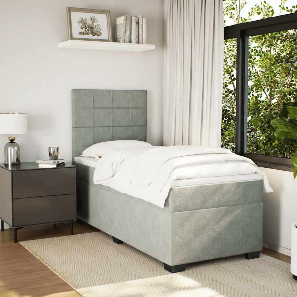 Giroletto a Molle con Materasso Grigio Chiaro 100x200cm Velluto