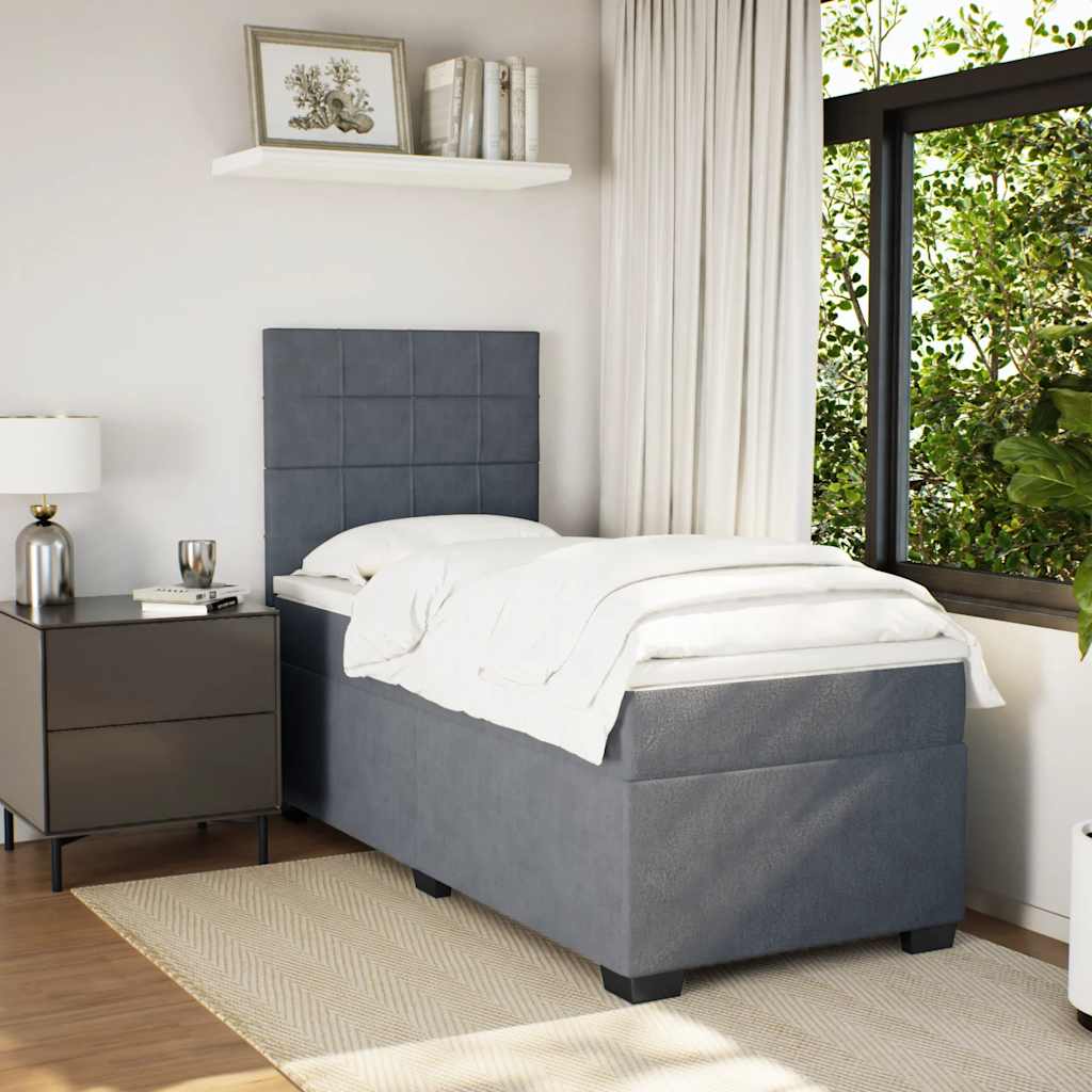 Giroletto a Molle con Materasso Grigio Scuro 100x200 cm Velluto