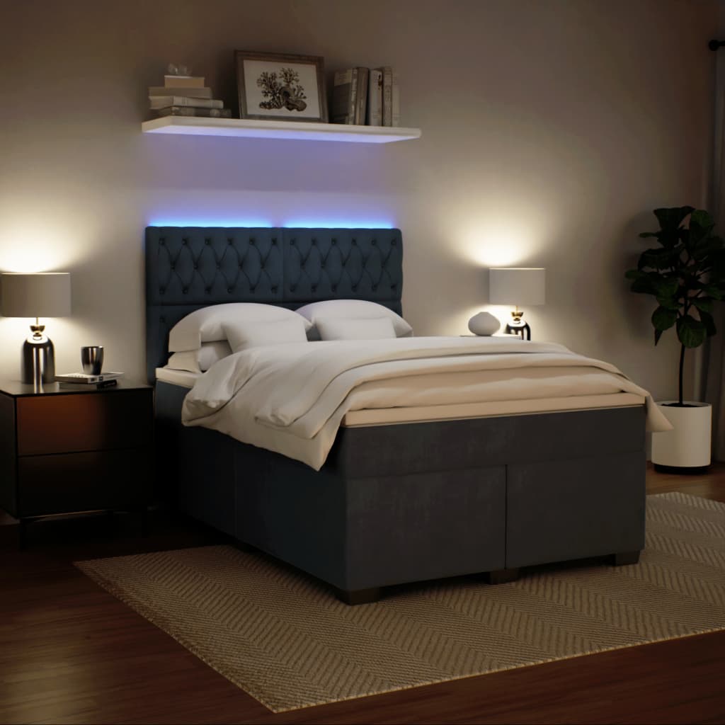 Giroletto a Molle con Materasso Grigio Scuro 140x200 cm Velluto