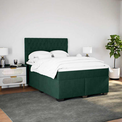Giroletto a Molle con Materasso Verde Scuro 140x200 cm Velluto | homemem39