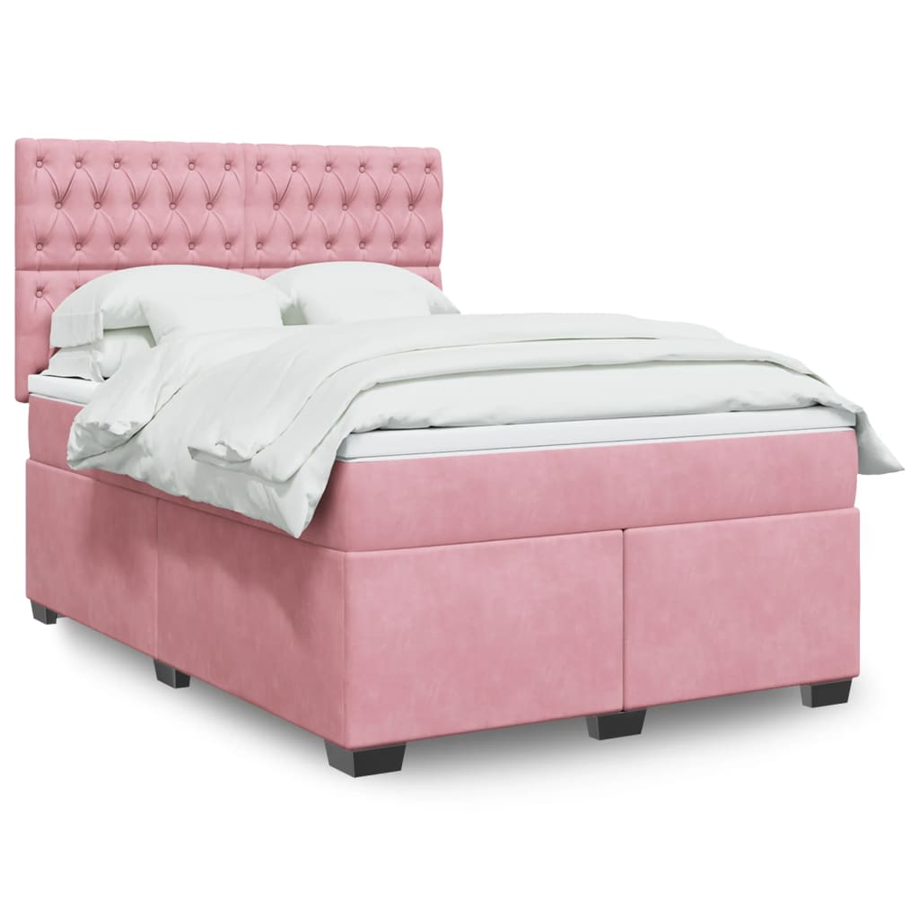 Giroletto a Molle con Materasso Rosa 140x200 cm in Velluto | homemem39