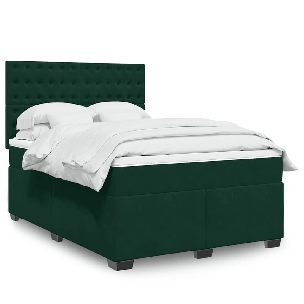 Giroletto a Molle con Materasso Verde Scuro 140x200 cm Velluto