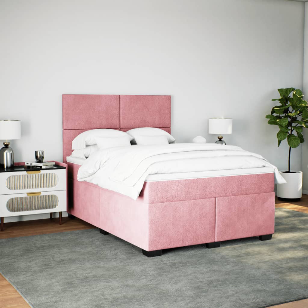 Giroletto a Molle con Materasso Rosa 160x200 cm in Velluto