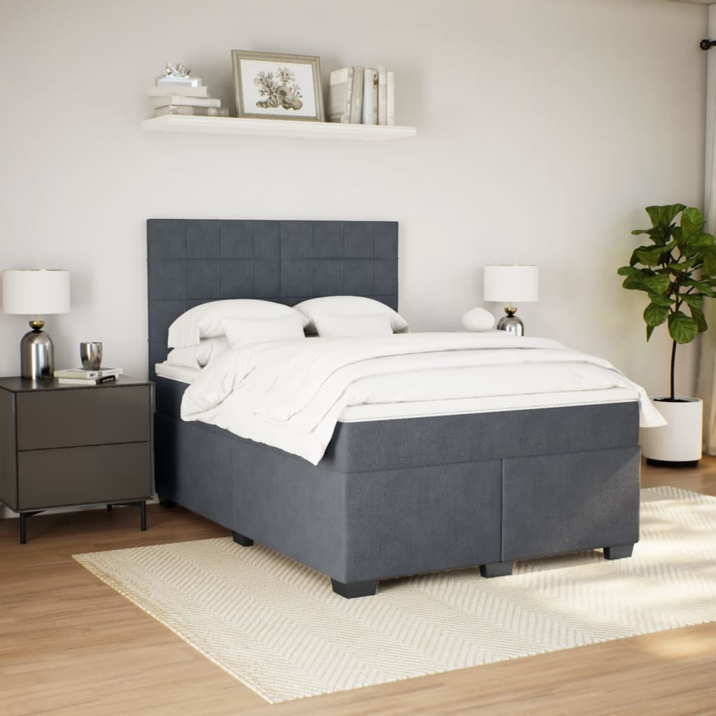 Giroletto a Molle con Materasso Grigio Scuro 160x200 cm Velluto