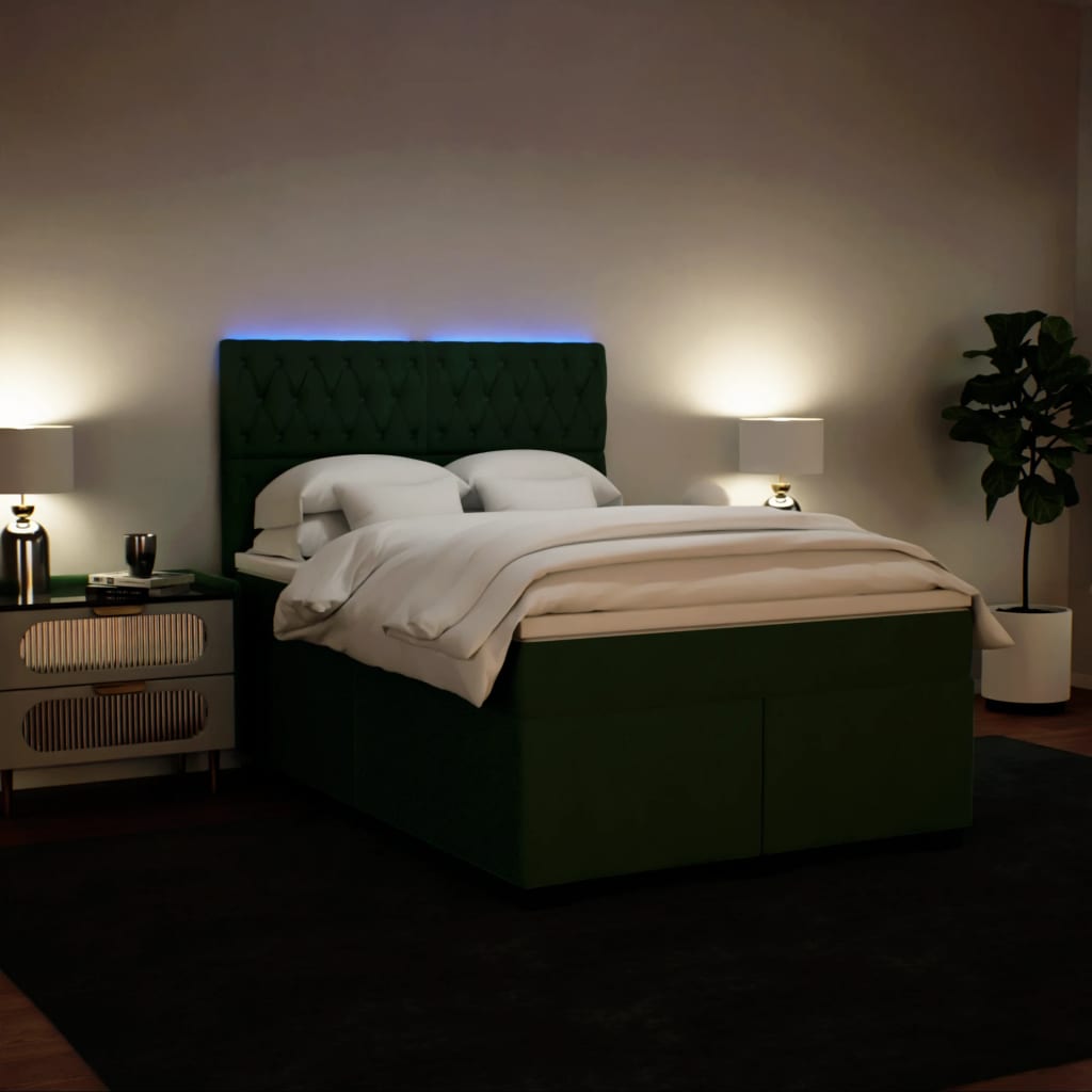 Giroletto a Molle con Materasso Verde Scuro 160x200 cm Velluto - homemem39