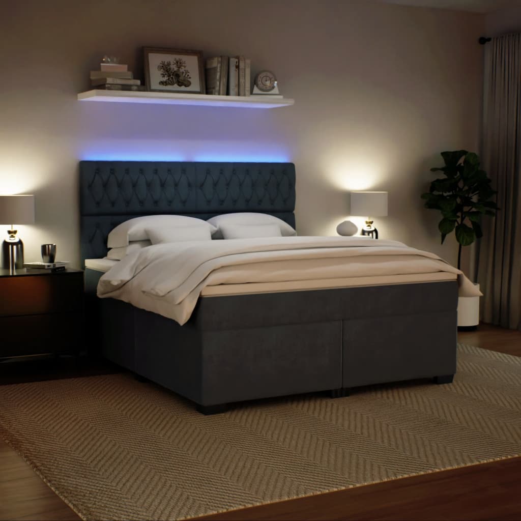 Giroletto a Molle con Materasso Grigio Scuro 180x200 cm Velluto