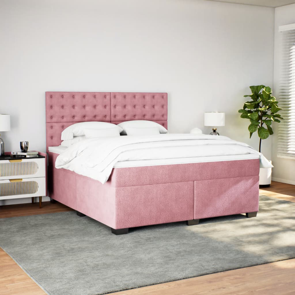 Giroletto a Molle con Materasso Rosa 180x200 cm in Velluto | homemem39