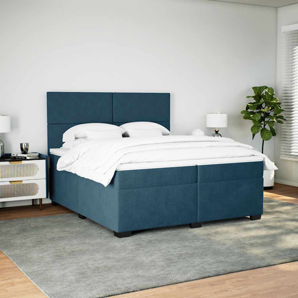 Giroletto a Molle con Materasso Blu 200x200 cm in Velluto | homemem39